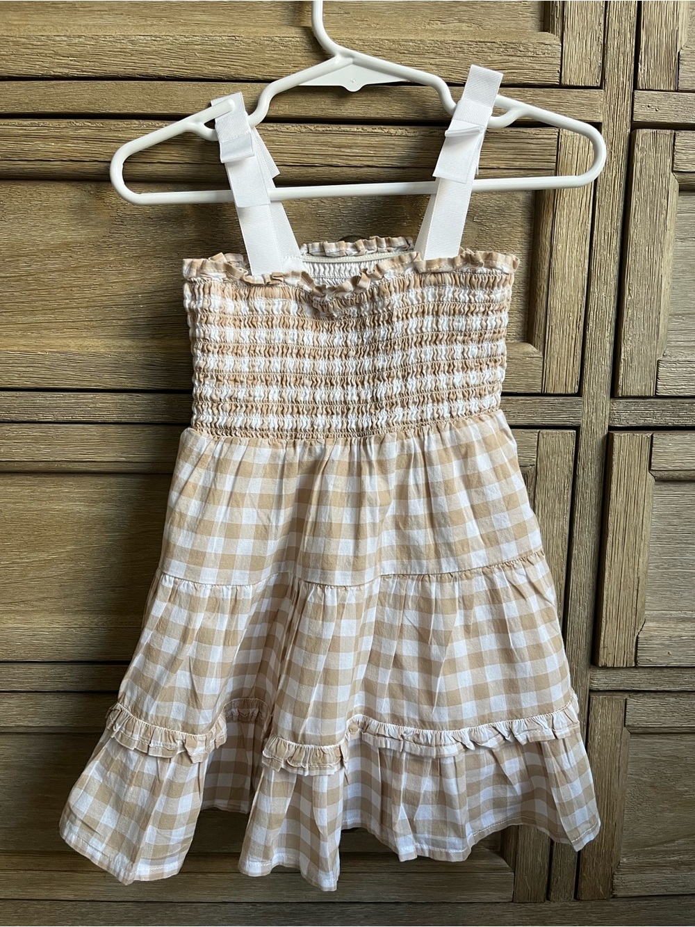 Janie and Jack - Baby Girls Beige Gingham Smocked Sundress - Size 12-18 Months 🤍